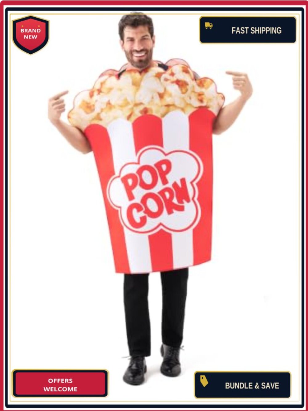 Halloween Popcorn Costume Adult Unisex One Size Food Themed Party